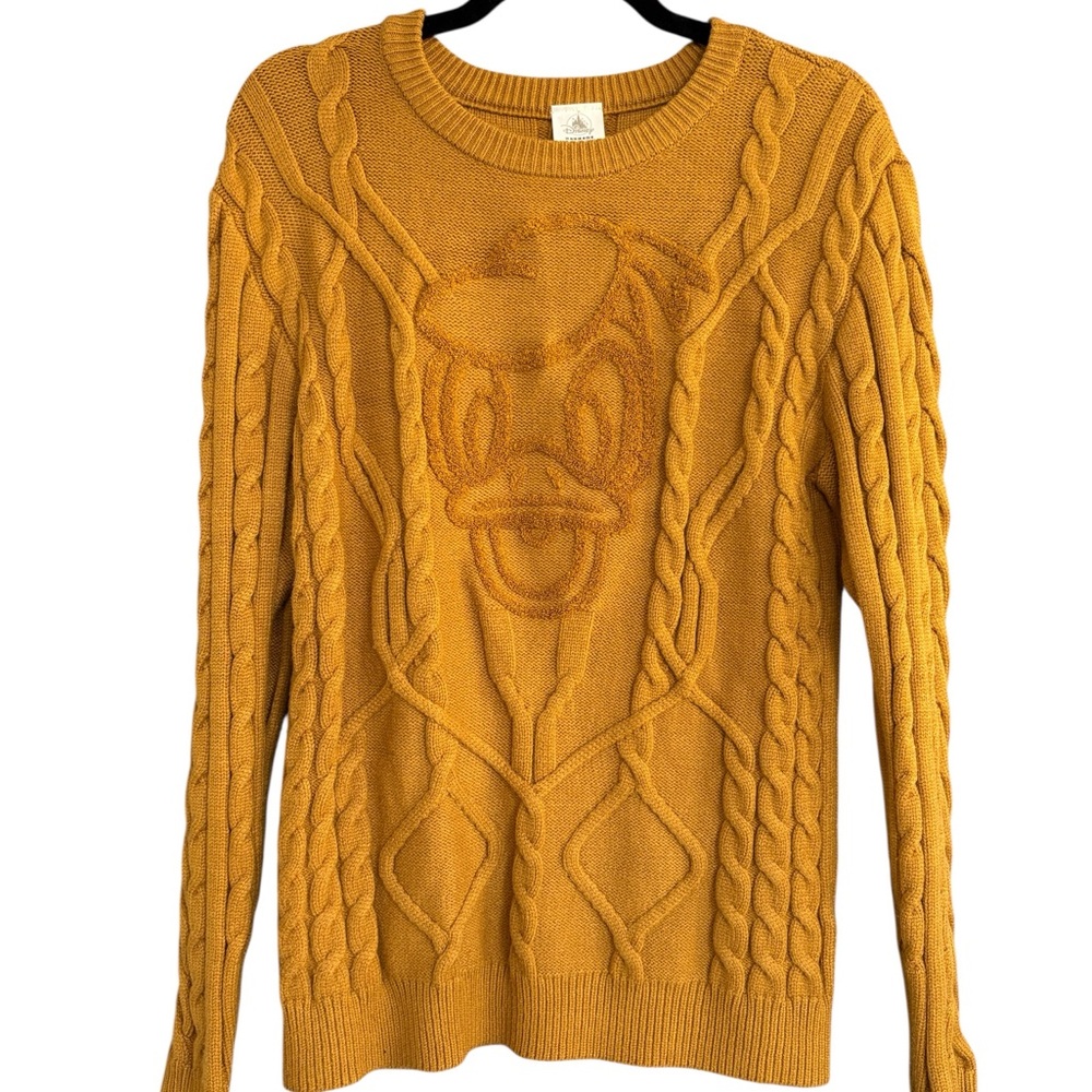 Disney Donald Duck Cable Knit Sweater Mustard Yellow Size Medium